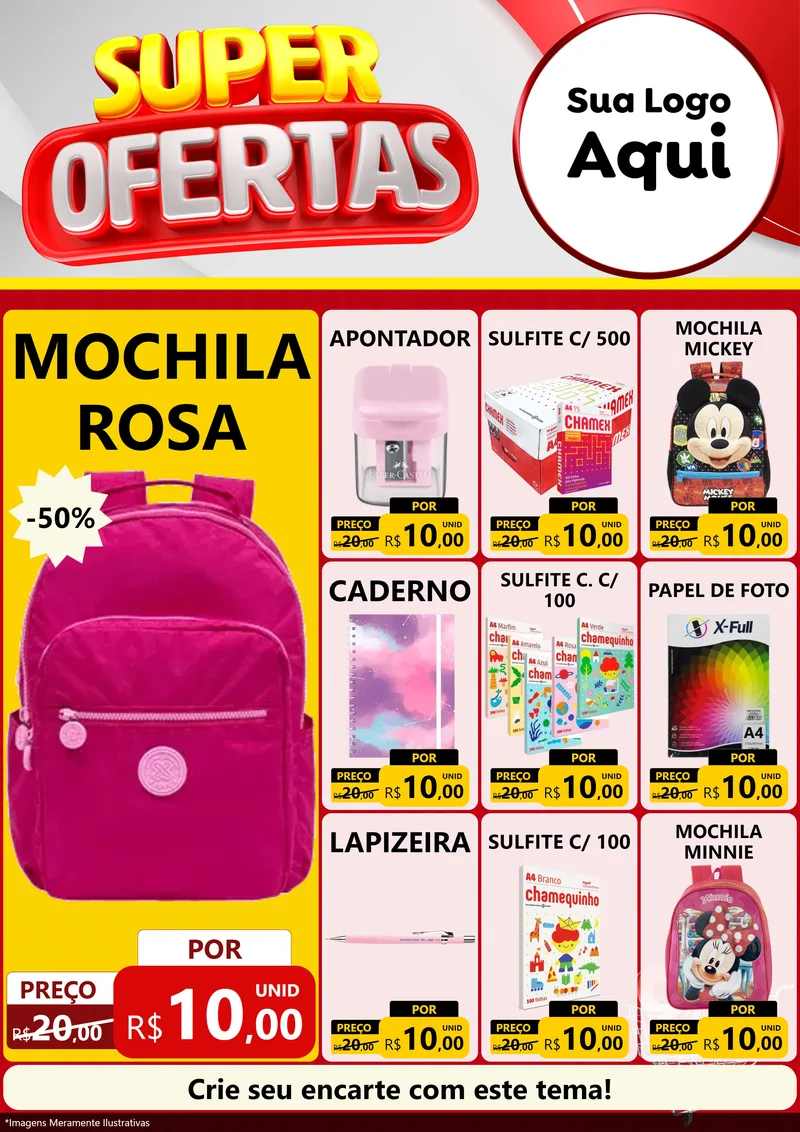 Modelo de Encarte para Encarte A4 Vertical com o tema Super Ofertas para Papelaria