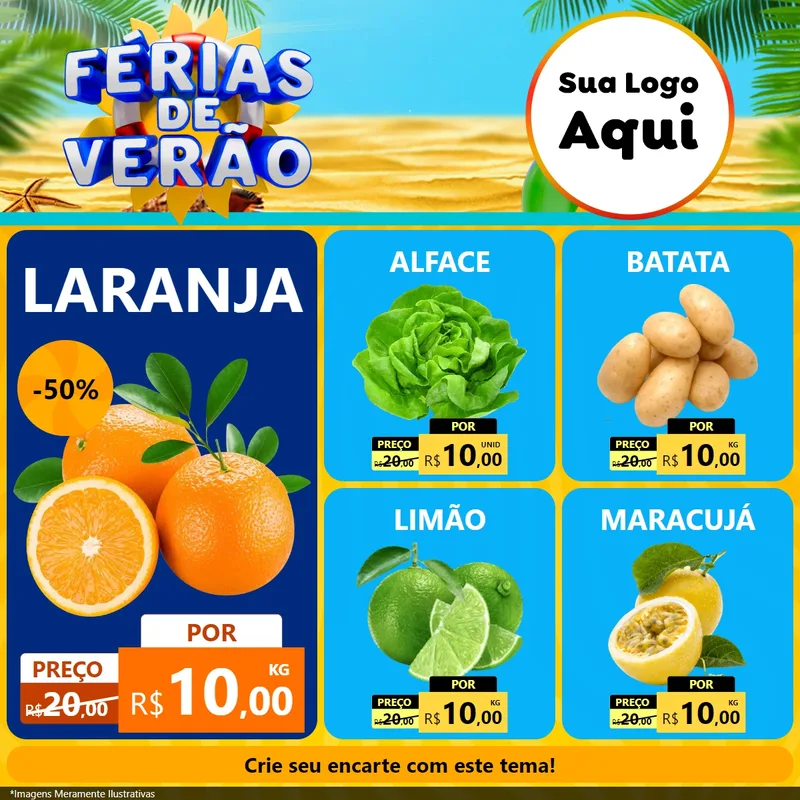 Modelo de Rede Social para Feed Facebook com o tema Férias de Verão para Hortifrúti