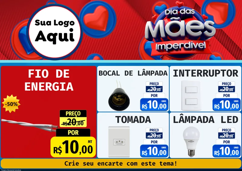 Modelo de Encarte para Encarte A4 Horizontal com o tema Dia Das Mães Imperdível para Materiais Elétricos