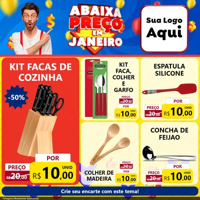 Modelo de Rede Social para Feed Facebook com o tema Abaixa Preço em Janeiro para Utilidades Domésticas