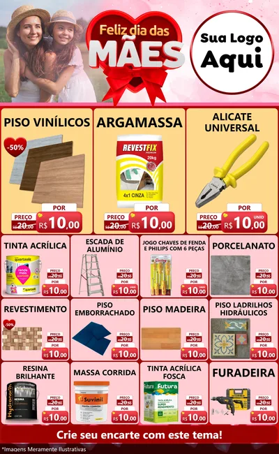 Modelo de Encarte para Encarte Grande com o tema Feliz Dia Das Mães para Material para Construção