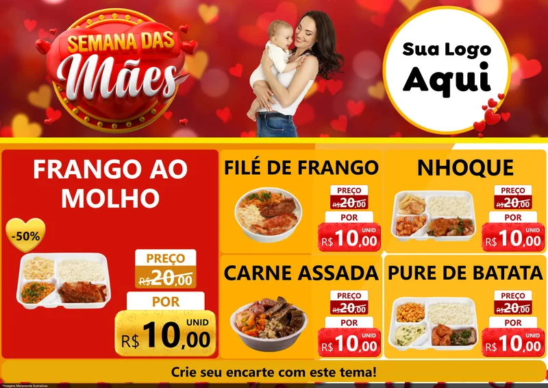 Modelo de Encarte para Encarte A4 Horizontal com o tema Semana das Mães para Restaurante