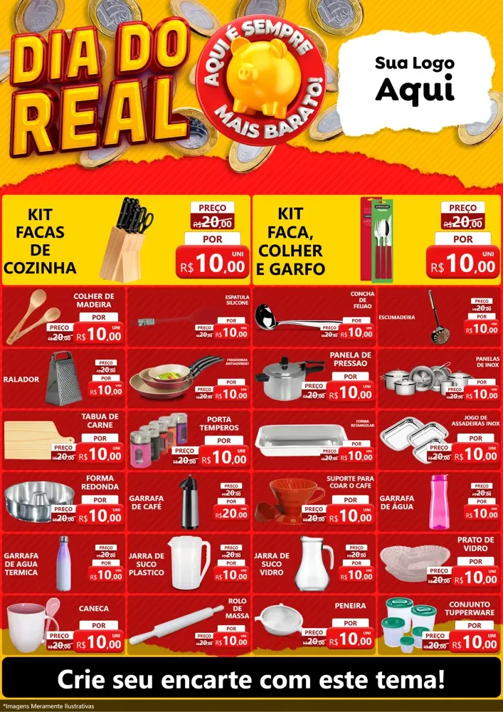 Modelo de Encarte para Encarte A4 Vertical com o tema Dia Do Real para Utilidades Domésticas