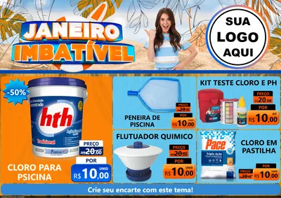 Modelo de Encarte para Encarte A4 Horizontal com o tema Janeiro Imbatível para Produtos para Piscina