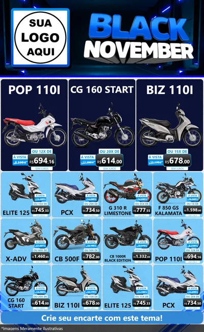 Modelo de Encarte para Encarte Grande com o tema Black November para Concessionaria de Motos