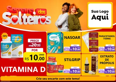Modelo de Encarte para Encarte A4 Horizontal com o tema Semana dos Solteiros para Farmácia