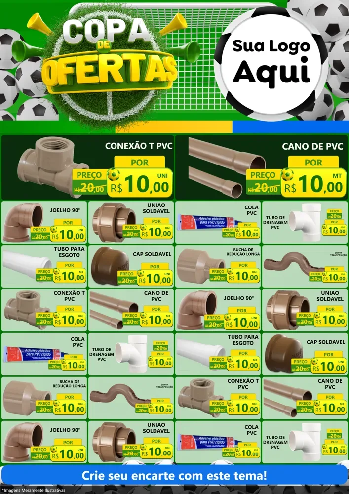 Modelo de Encarte para Encarte A4 Vertical com o tema Copa De Ofertas para Tubos e conexões