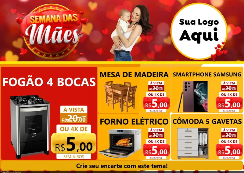 Modelo de Encarte para Encarte A4 Horizontal com o tema Semana das Mães para Móveis e Eletro