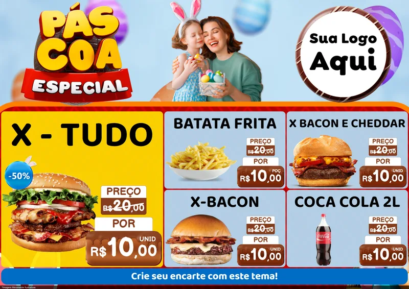 Modelo de Encarte para Encarte A4 Horizontal com o tema Páscoa Especial para Hamburgueria