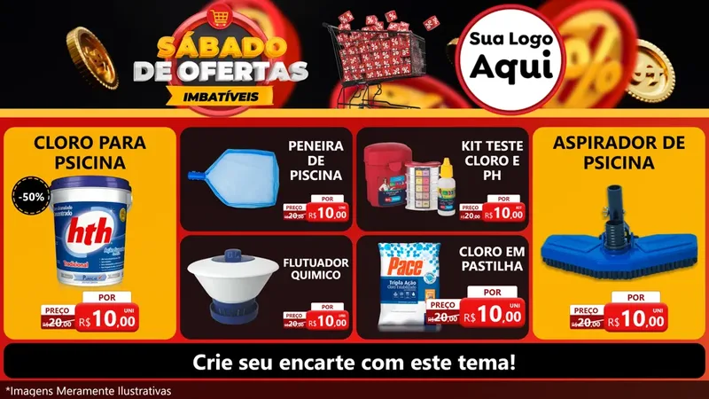 Modelo de TV para TV Horizontal com o tema Sábado de Ofertas Imbatíveis para Produtos para Piscina
