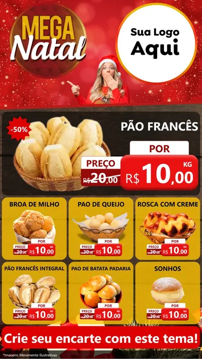 Modelo de Rede Social para Stories com o tema Mega Natal para Padaria