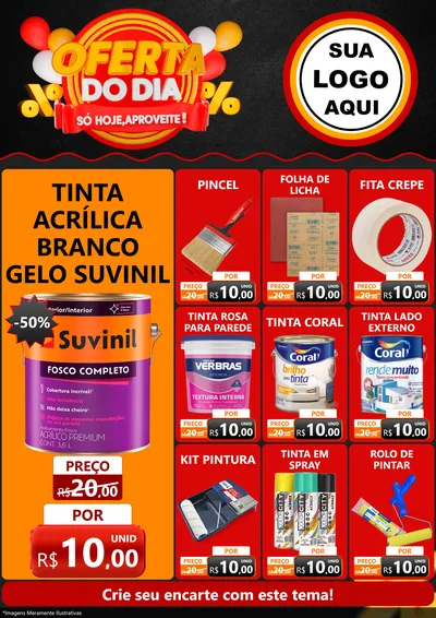 Modelo de Encarte para Encarte A4 Vertical com o tema Oferta do Dia - Só hoje, Aproveite! para Tintas e Ferramentas