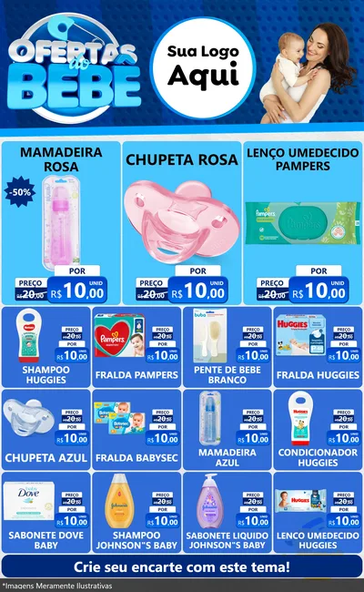 Modelo de Encarte para Encarte Grande com o tema Ofertas do Bebê para Bebês