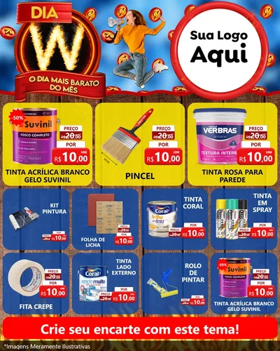 Modelo de Rede Social para Feed Instagram com o tema Dia W - O Dia Mais Barato Do Mês para Tintas e Ferramentas