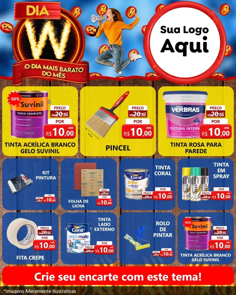 Modelo de Rede Social para Feed Instagram com o tema Dia W - O Dia Mais Barato Do Mês para Tintas e Ferramentas