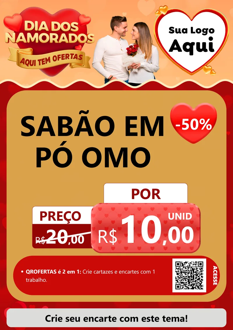 Modelo de Cartaz para Cartaz A4 Vertical com o tema Dia dos Namorados - Aqui Tem Ofertas para Produtos de Limpeza