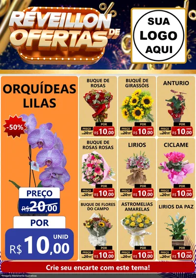Modelo de Encarte para Encarte A4 Vertical com o tema Réveillon de Ofertas para Floricultura e jardim