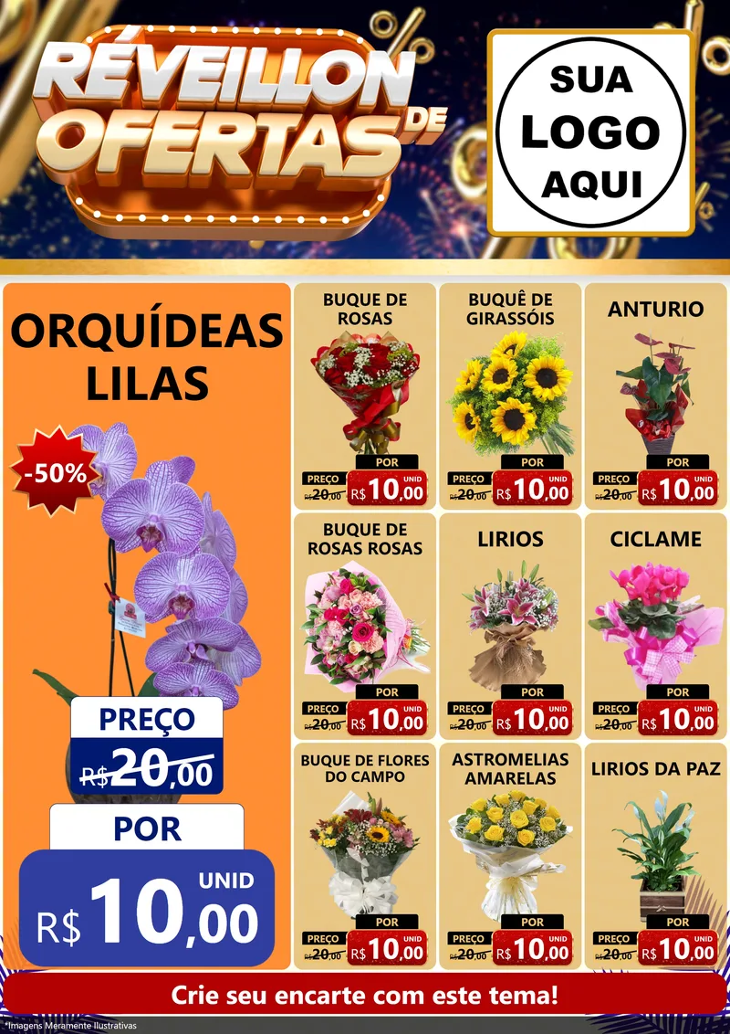 Modelo de Encarte para Encarte A4 Vertical com o tema Réveillon de Ofertas para Floricultura e jardim