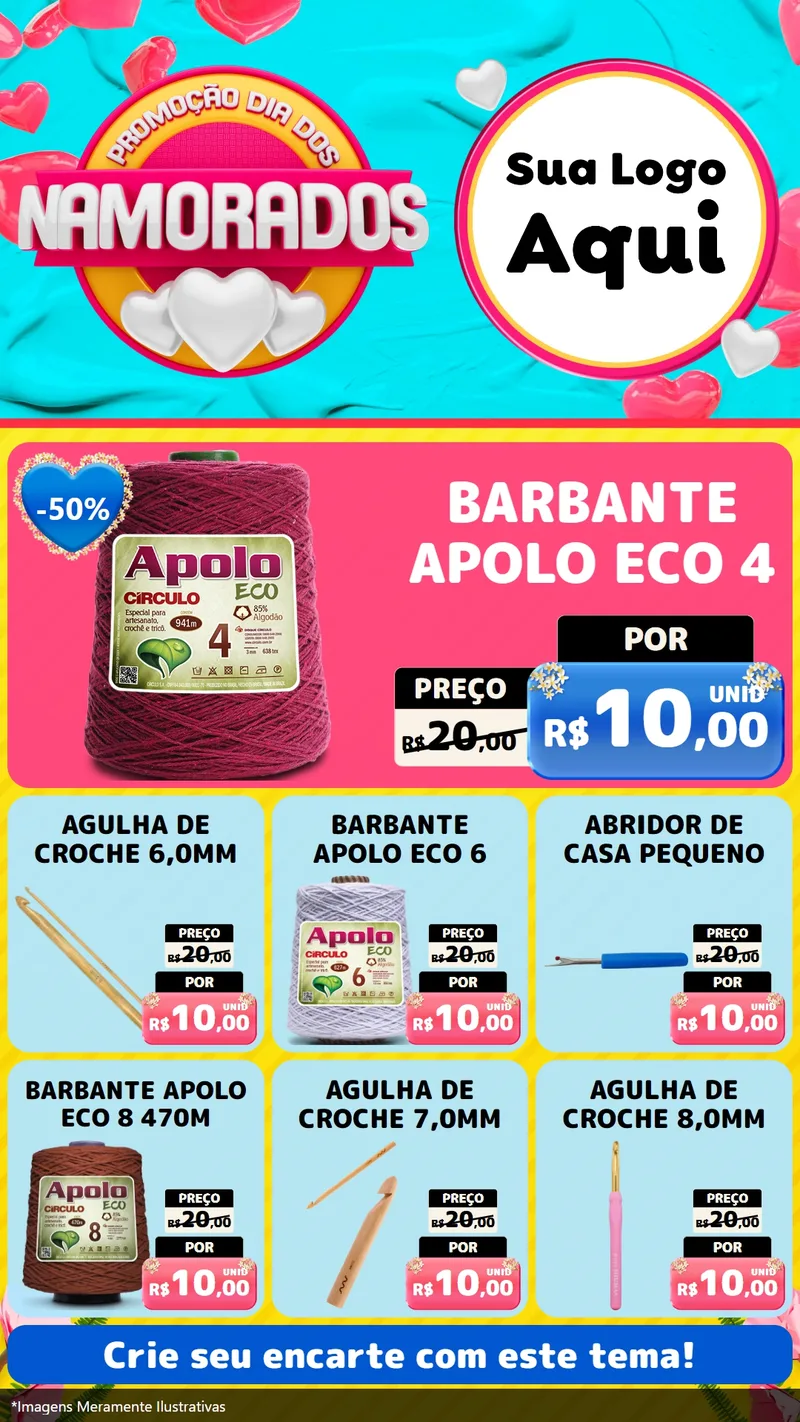 Modelo de Rede Social para Stories com o tema Promoção Dia dos Namorados para Armarinho e Aviamentos
