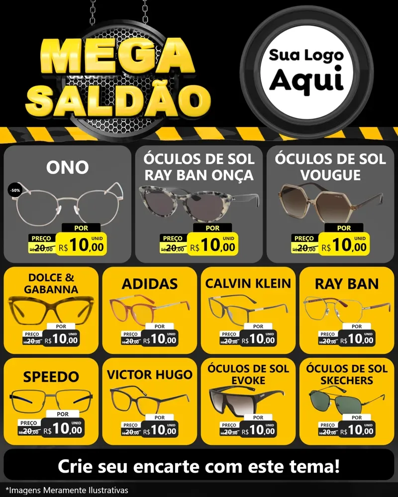 Modelo de Rede Social para Feed Instagram com o tema Mega Saldão para Óticas