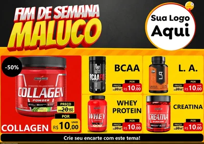 Modelo de Encarte para Encarte A4 Horizontal com o tema Final de Semana Maluco para Suplementos alimentares