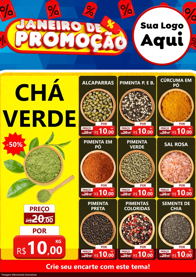 Modelo de Encarte para Encarte A4 Vertical com o tema Janeiro de Promoção para Produtos Naturais
