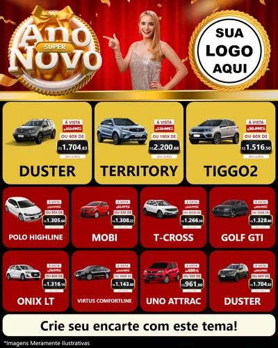 Modelo de Rede Social para Feed Instagram com o tema Super Ano Novo para Concessionaria de Carros