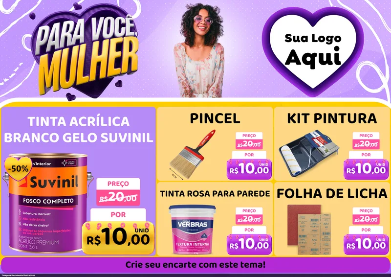Modelo de Encarte para Encarte A4 Horizontal com o tema Para Você, Mulher para Tintas e Ferramentas