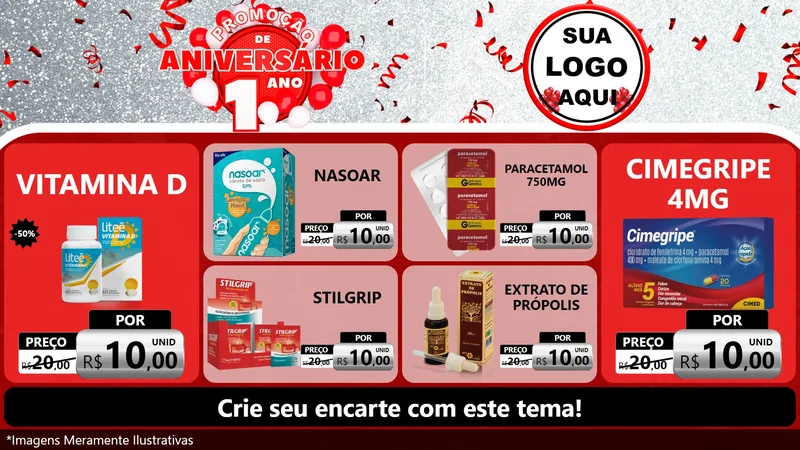 Modelo de TV para TV Horizontal com o tema Promoção de Aniversário - 1 Ano para Farmácia
