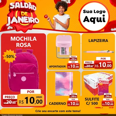 Modelo de Rede Social para Feed Facebook com o tema Saldão de Janeiro para Papelaria
