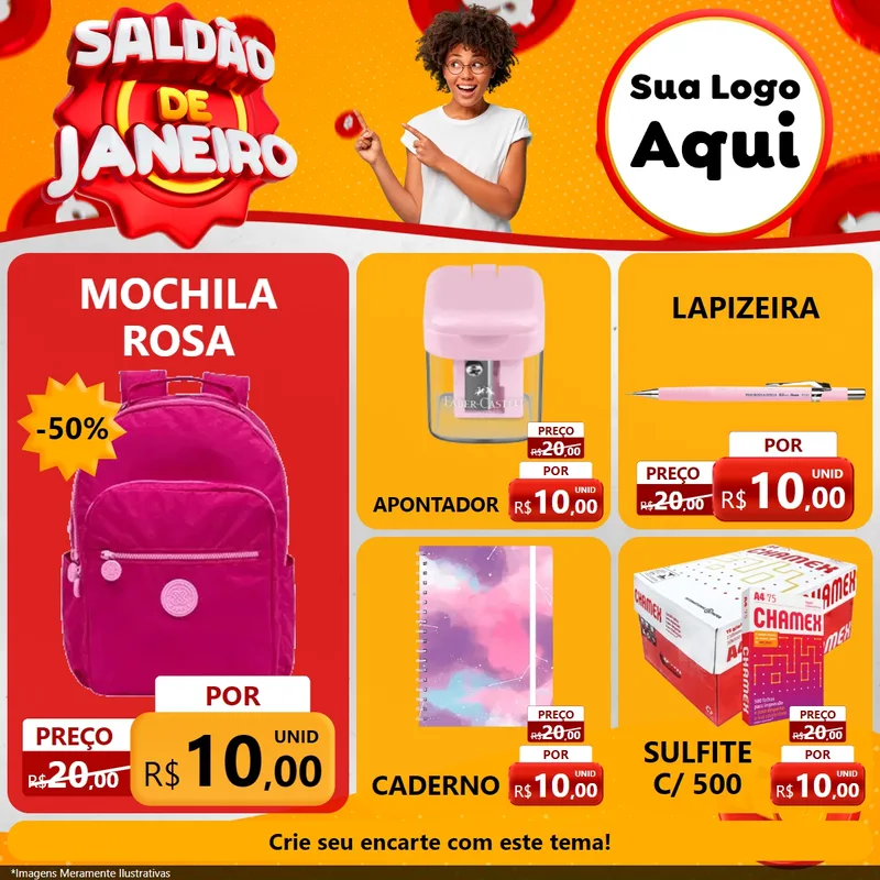 Modelo de Rede Social para Feed Facebook com o tema Saldão de Janeiro para Papelaria
