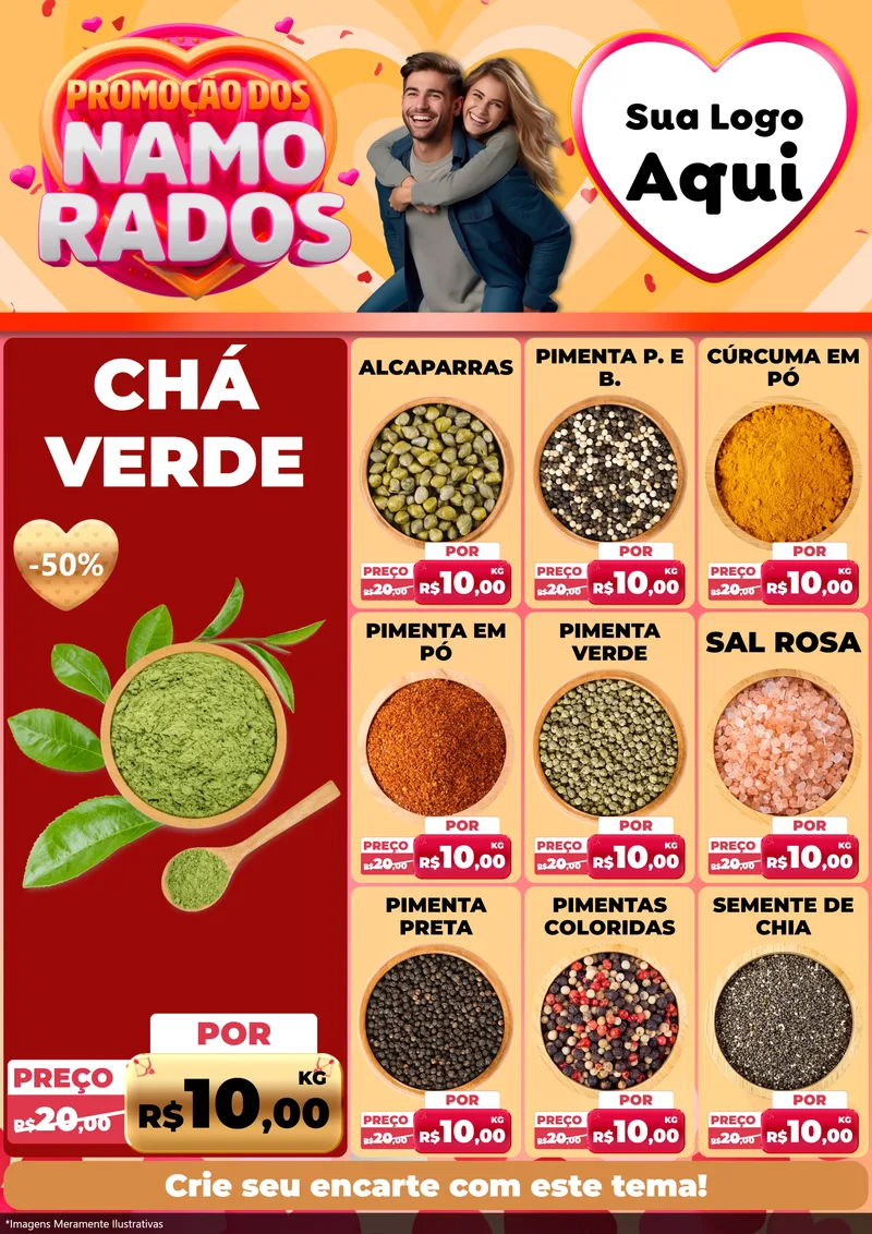 Modelo de Encarte para Encarte A4 Vertical com o tema Promoção dos Namorados para Produtos Naturais