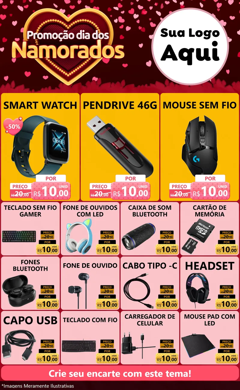 Modelo de Encarte para Encarte Grande com o tema Promoção Dia Dos Namorados para Informática