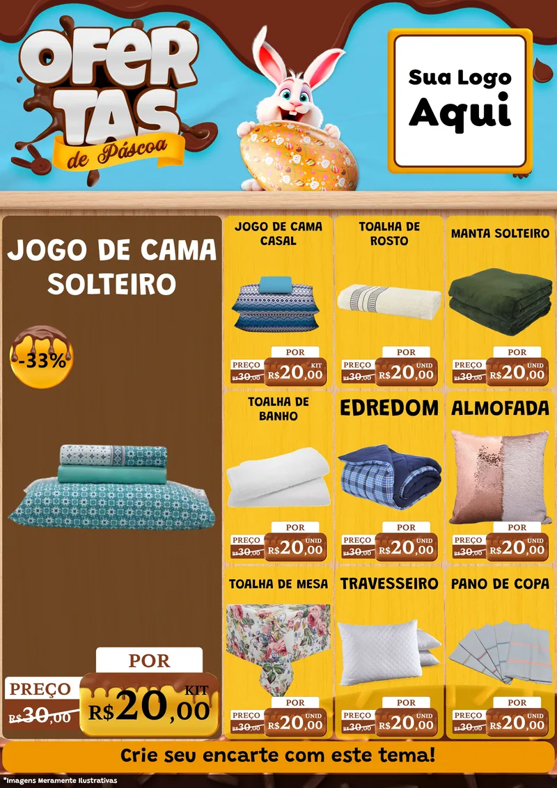 Modelo de Encarte para Encarte A4 Vertical com o tema Ofertas de Páscoa para Cama, Mesa e Banho