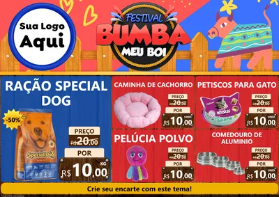 Modelo de Encarte para Encarte A4 Horizontal com o tema Festival Bumba Meu Boi para Pet Shop