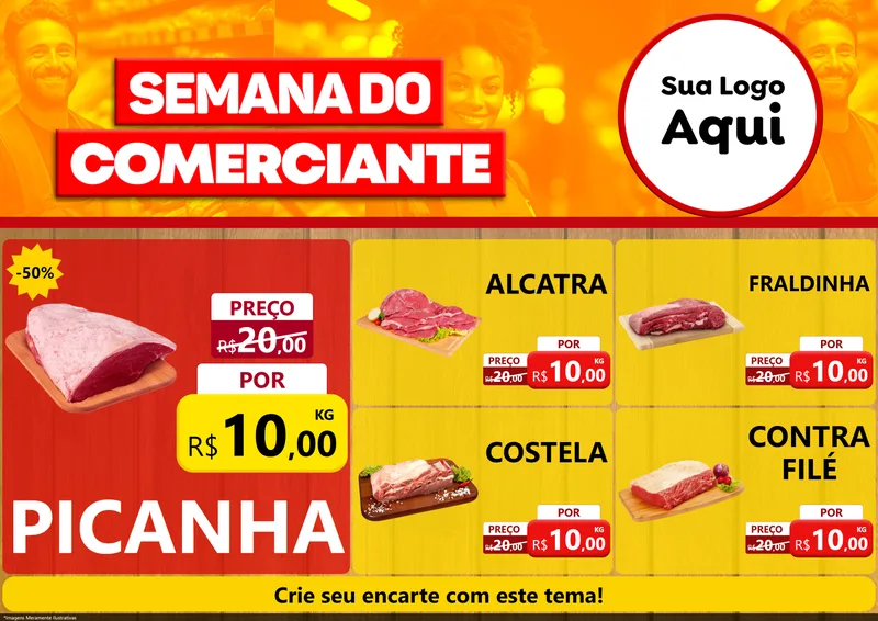 Modelo de Encarte para Encarte A4 Horizontal com o tema Semana do Comerciante para Açougue