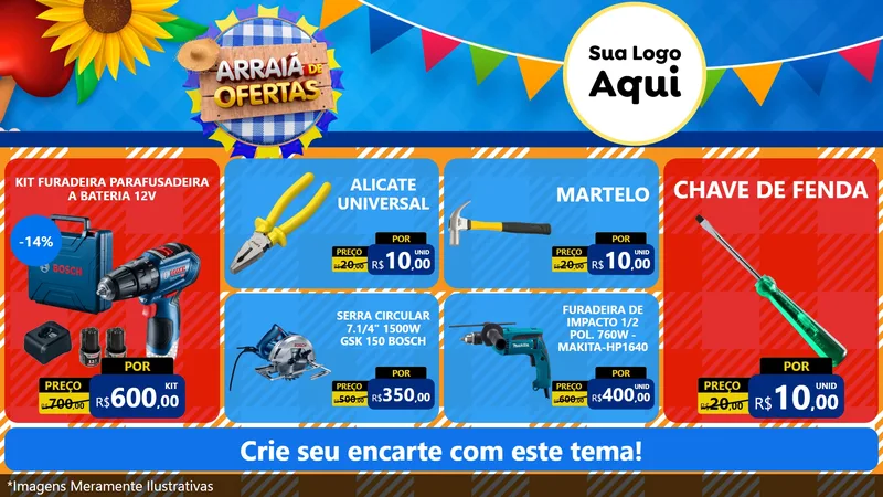 Modelo de TV para TV Horizontal com o tema Arraiá de Ofertas para Maquinas e Ferramentas