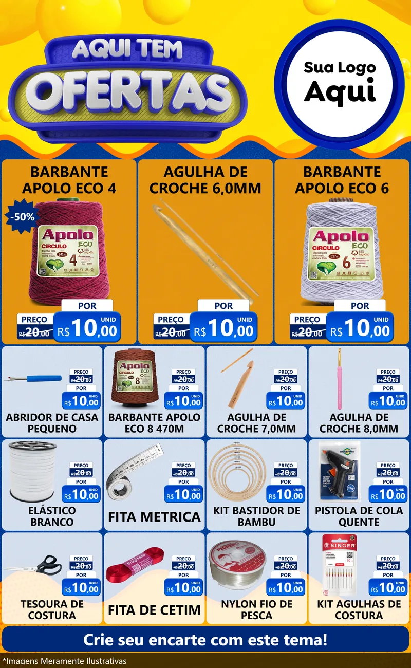Modelo de Encarte para Encarte Grande com o tema Aqui Tem Ofertas para Armarinho e Aviamentos