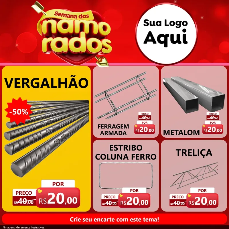 Modelo de Rede Social para Feed Facebook com o tema Semana dos namorados para Ferragens