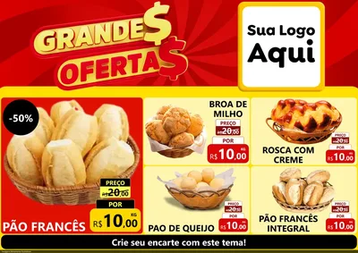 Modelo de Encarte para Encarte A4 Horizontal com o tema Grandes Ofertas para Padaria
