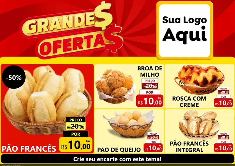 Modelo de Encarte para Encarte A4 Horizontal com o tema Grandes Ofertas para Padaria