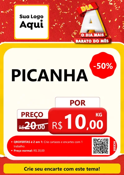 Modelo de Cartaz para Cartaz A4 Vertical com o tema Dia A o Dia Mais Barato do Mês para Açougue
