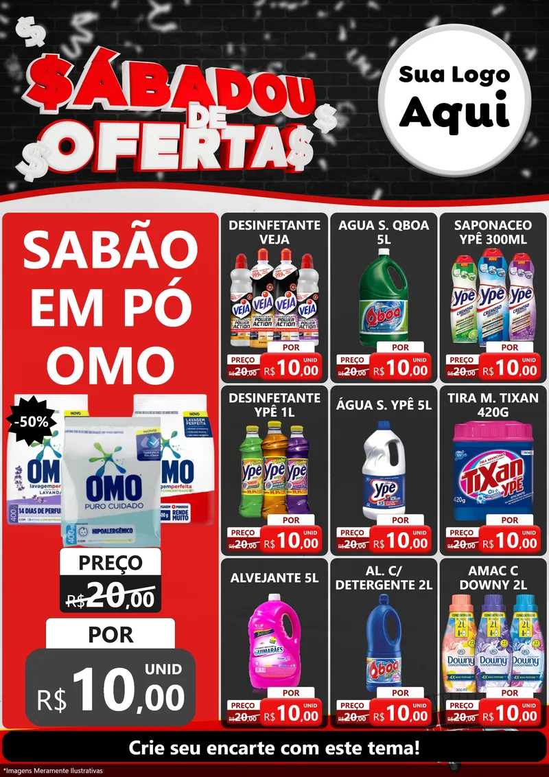 Modelo de Encarte para Encarte A4 Vertical com o tema Sabadou de Ofertas para Produtos de Limpeza