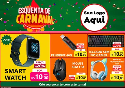 Modelo de Encarte para Encarte A4 Horizontal com o tema Esquenta de Carnaval para Informática