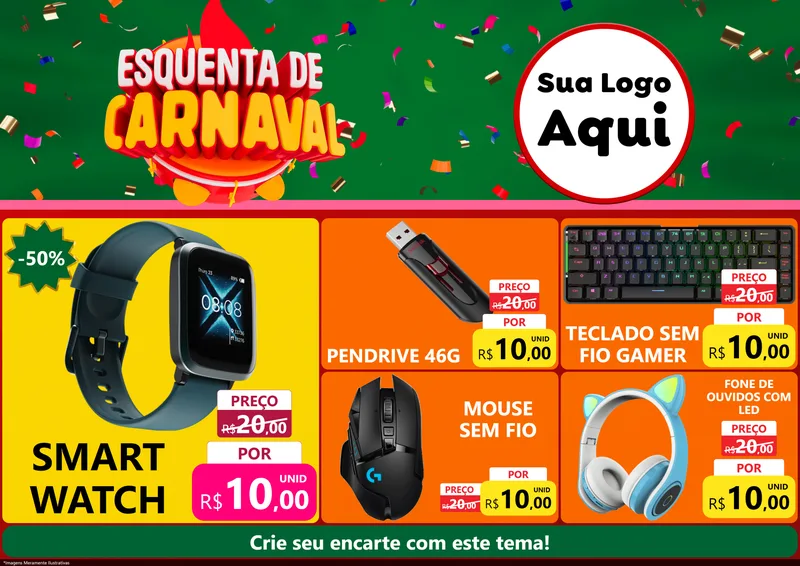 Modelo de Encarte para Encarte A4 Horizontal com o tema Esquenta de Carnaval para Informática