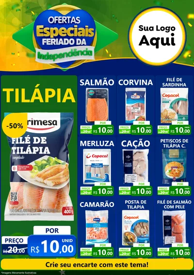 Modelo de Encarte para Encarte A4 Vertical com o tema Ofertas Especiais Feriado da Independência para Peixaria