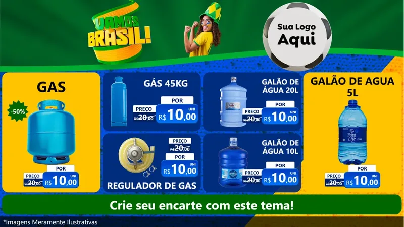 Modelo de TV para TV Horizontal com o tema Vamos Brasil - Copa para Água e gás