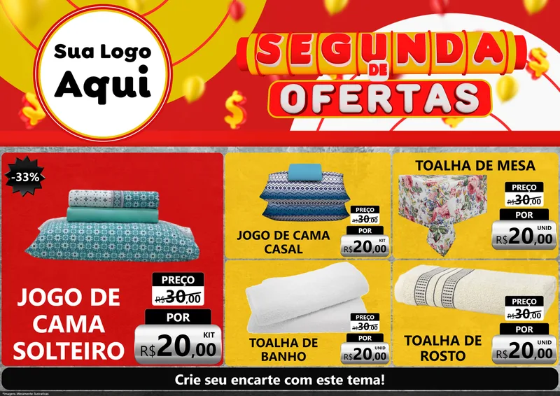 Modelo de Encarte para Encarte A4 Horizontal com o tema Segunda de Ofertas para Cama, Mesa e Banho