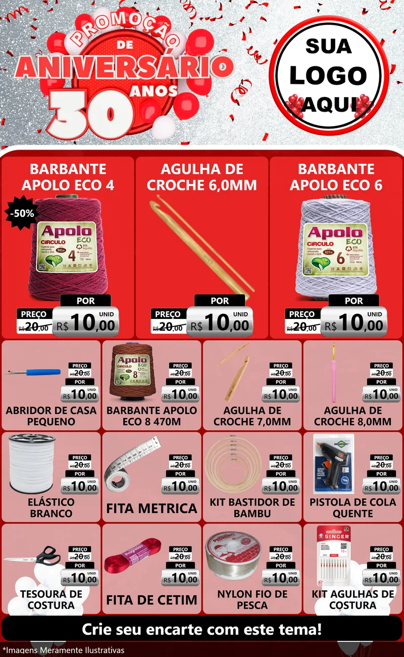 Modelo de Encarte para Encarte Grande com o tema Promoção de Aniversário - 30 Anos para Armarinho e Aviamentos