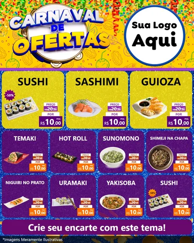 Modelo de Rede Social para Feed Instagram com o tema Carnaval de Ofertas para Comida japonesa